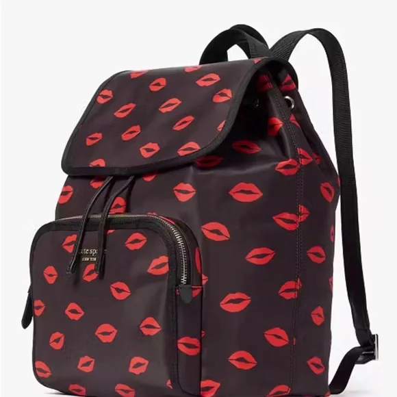 "SOLD" - Kate Spade Black and Red Lip Print Backpack - Picture 3 of 6